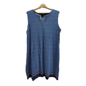 Rafaella Dress Women's 2x Blue Geometric Sleeveless Tank Shift Thick Knit Cotton